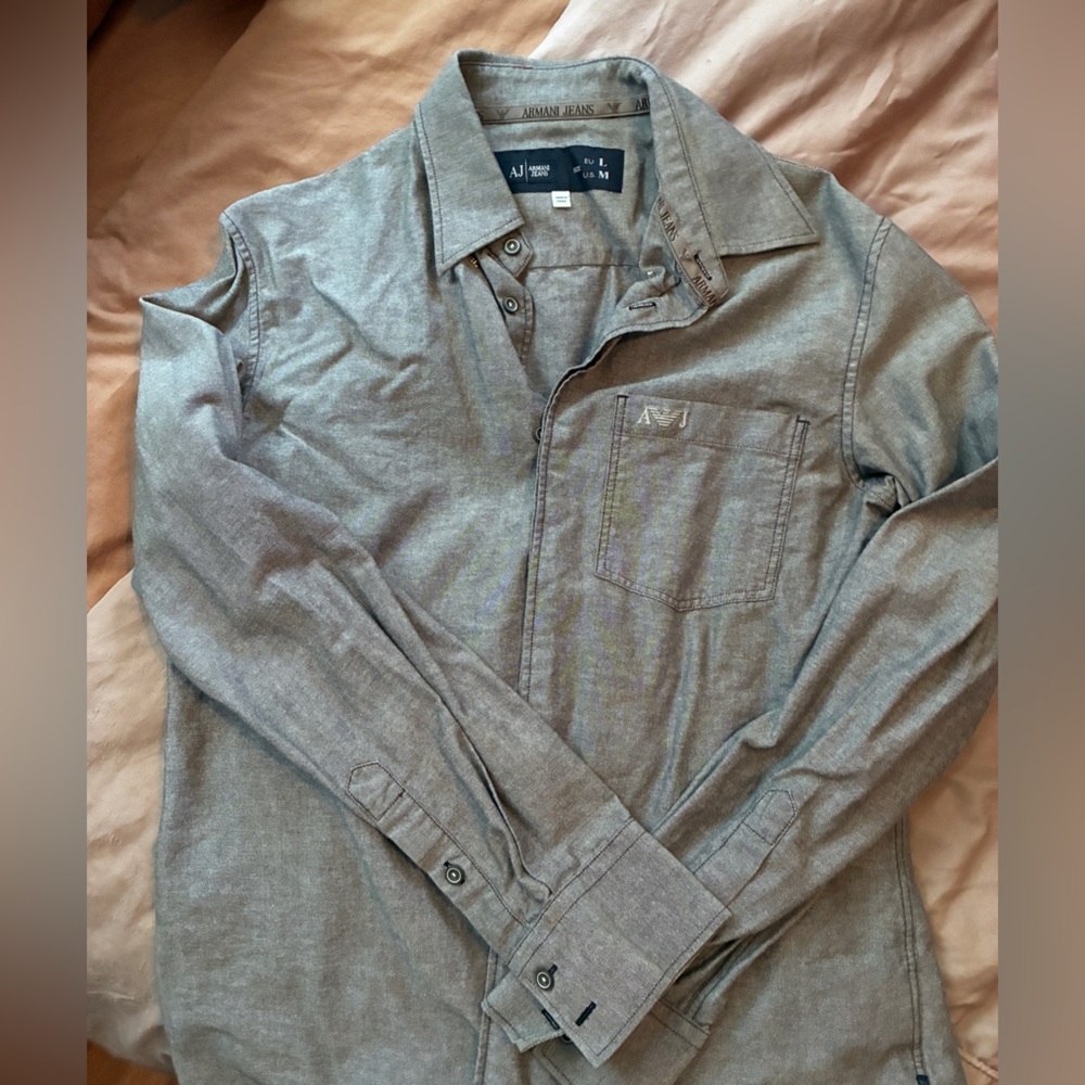 Armani Jeans Light Gray Men's Long-Sleeve Shirt Jacket